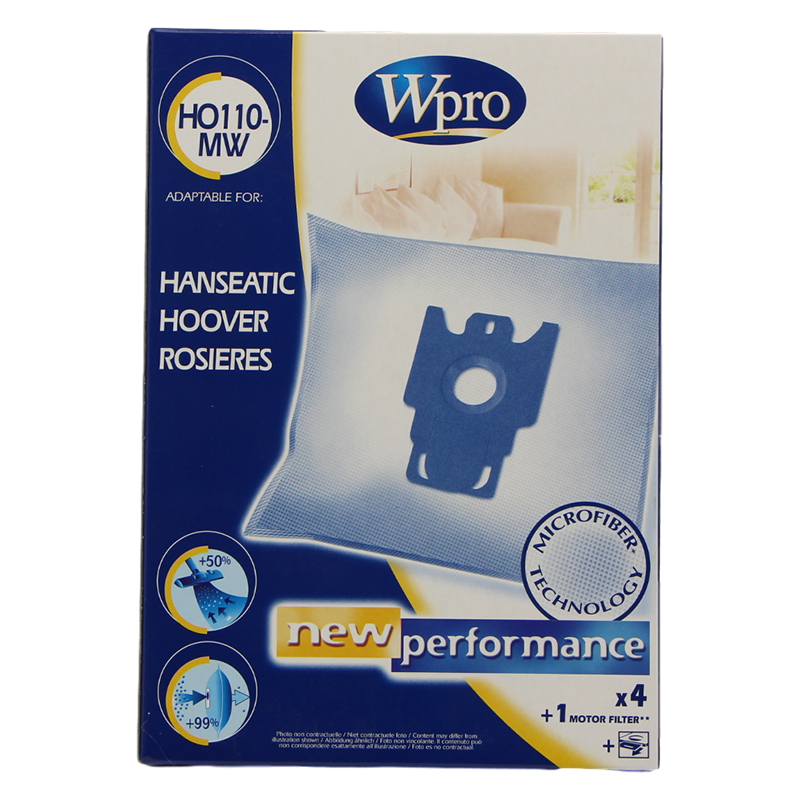Hoover sac microfibre / 4 sacs + 1 fm fermeture propret 481281718605 pour aspirateur hoover ts2366011sensory 39000468